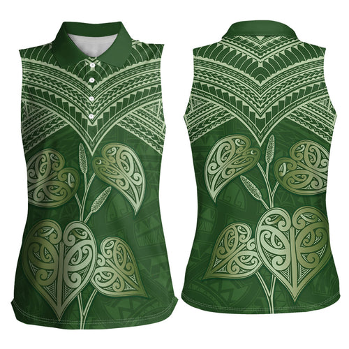 Green New Zealand Kawakawa Maori Ngaru Women Sleeveless Polo Shirt