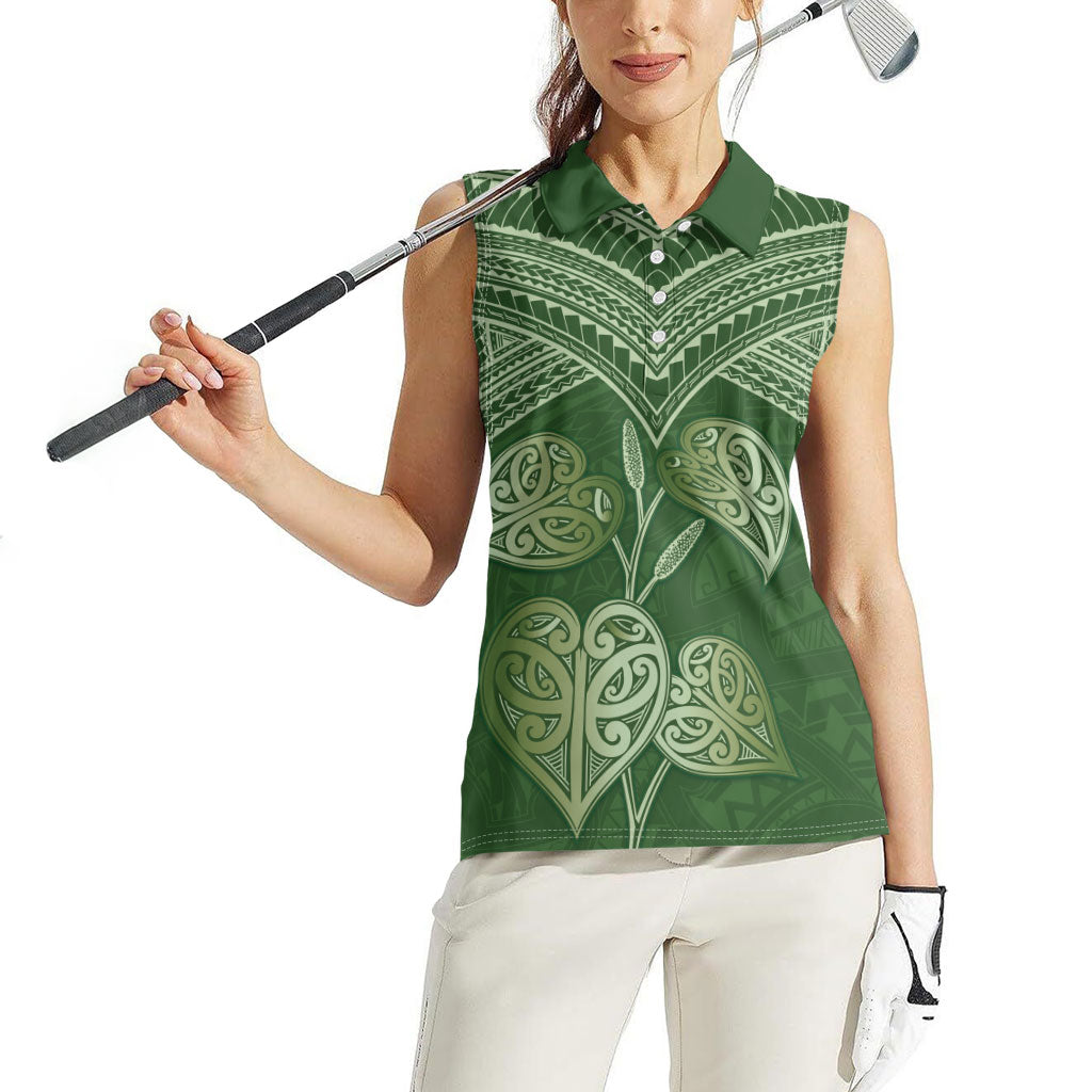 Green New Zealand Kawakawa Maori Ngaru Women Sleeveless Polo Shirt