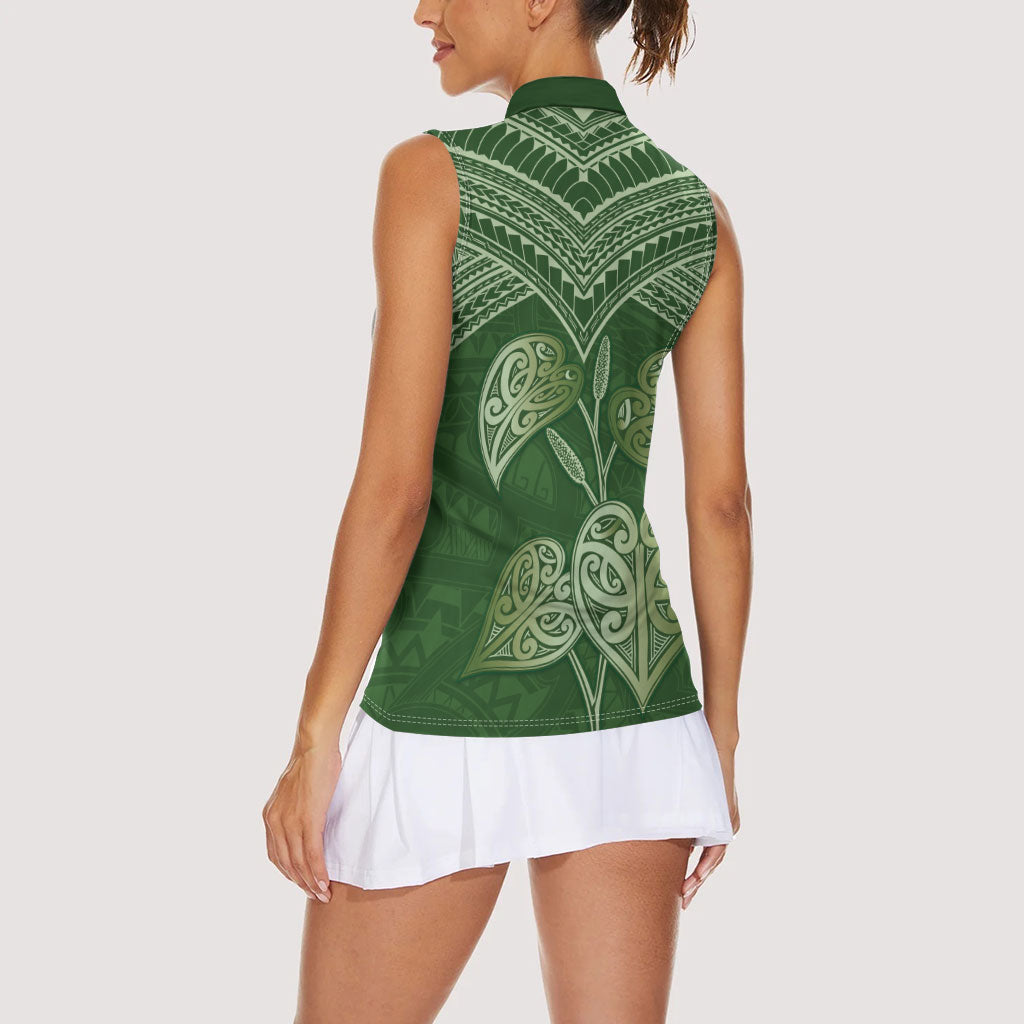 Green New Zealand Kawakawa Maori Ngaru Women Sleeveless Polo Shirt