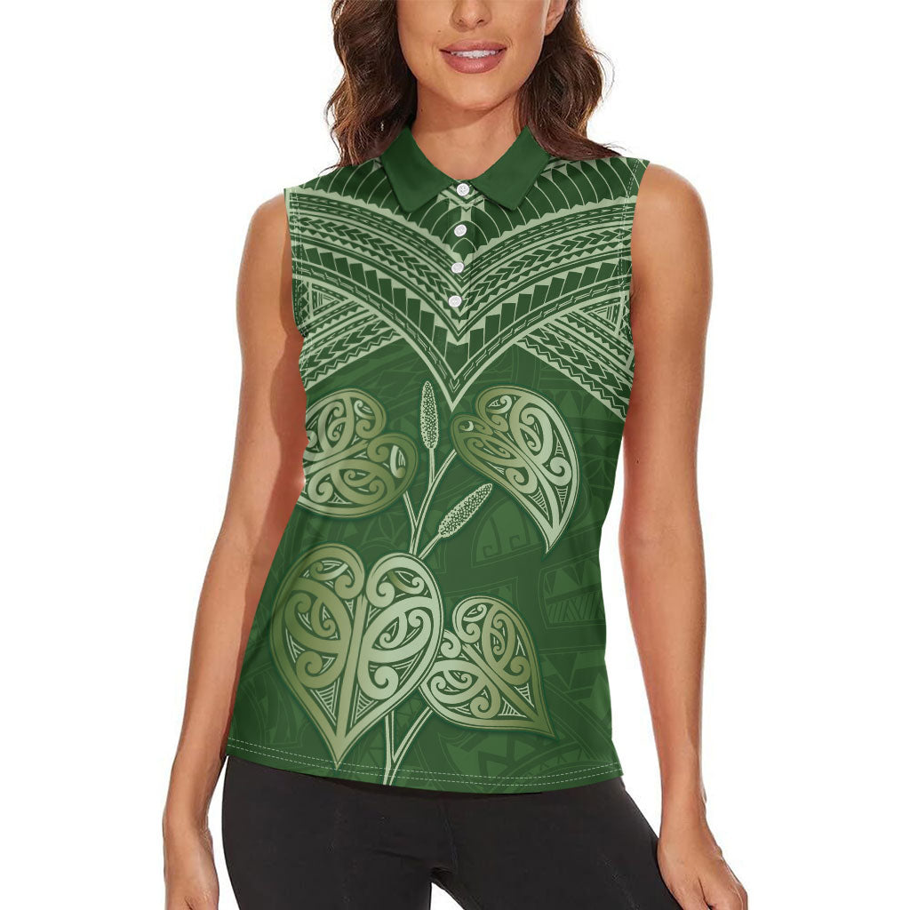 Green New Zealand Kawakawa Maori Ngaru Women Sleeveless Polo Shirt