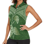 Green New Zealand Kawakawa Maori Ngaru Women Sleeveless Polo Shirt