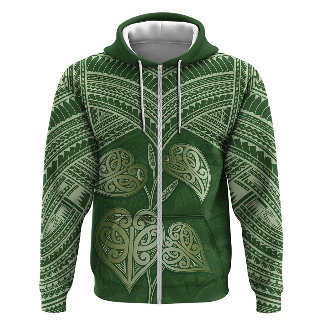 Green New Zealand Kawakawa Maori Ngaru Zip Hoodie