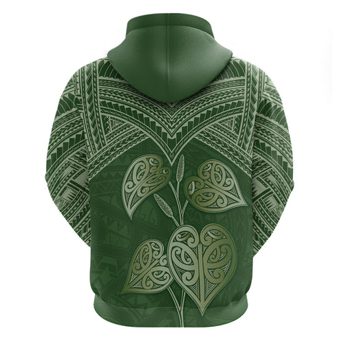 Green New Zealand Kawakawa Maori Ngaru Zip Hoodie