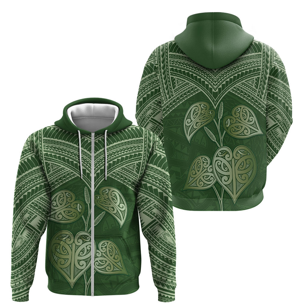 Green New Zealand Kawakawa Maori Ngaru Zip Hoodie
