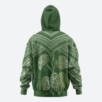Green New Zealand Kawakawa Maori Ngaru Zip Hoodie