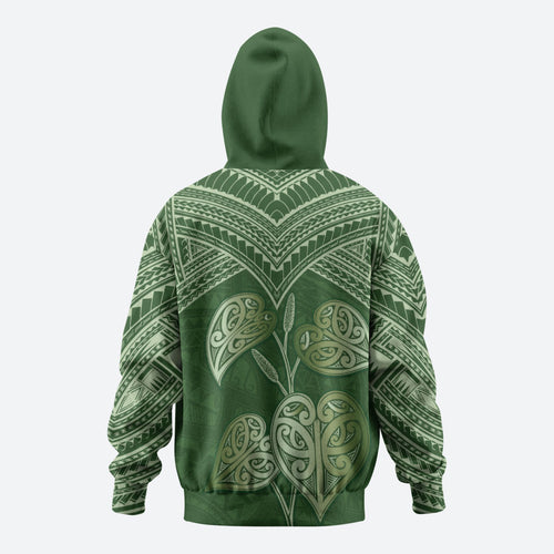 Green New Zealand Kawakawa Maori Ngaru Zip Hoodie