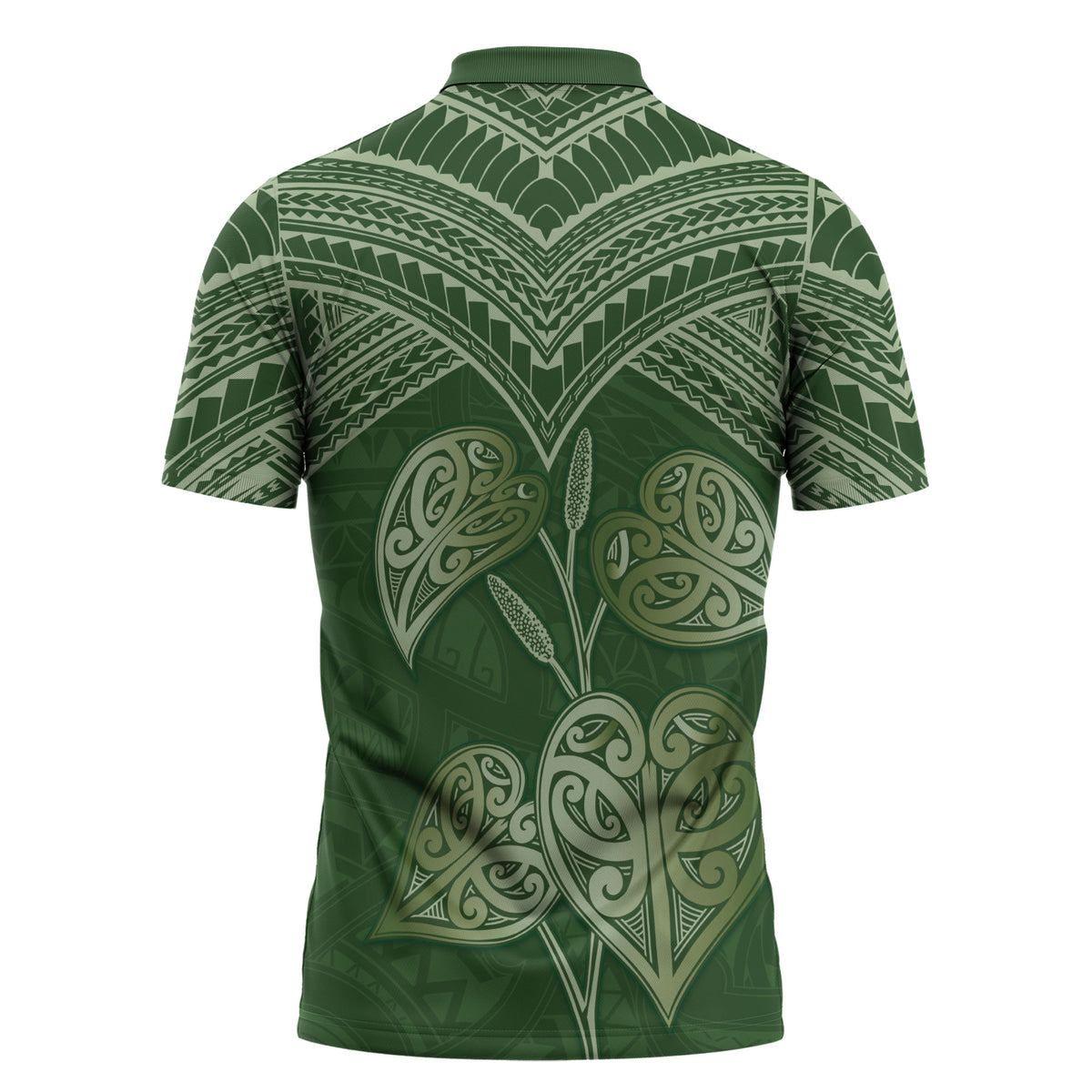 Green New Zealand Kawakawa Maori Ngaru Zipper Polo Shirt