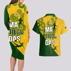 matildas-soccer-couples-matching-long-sleeve-bodycon-dress-and-hawaiian-shirt-australian-indigenous-national-color