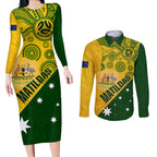 matildas-soccer-couples-matching-long-sleeve-bodycon-dress-and-long-sleeve-button-shirt-australian-indigenous-national-color