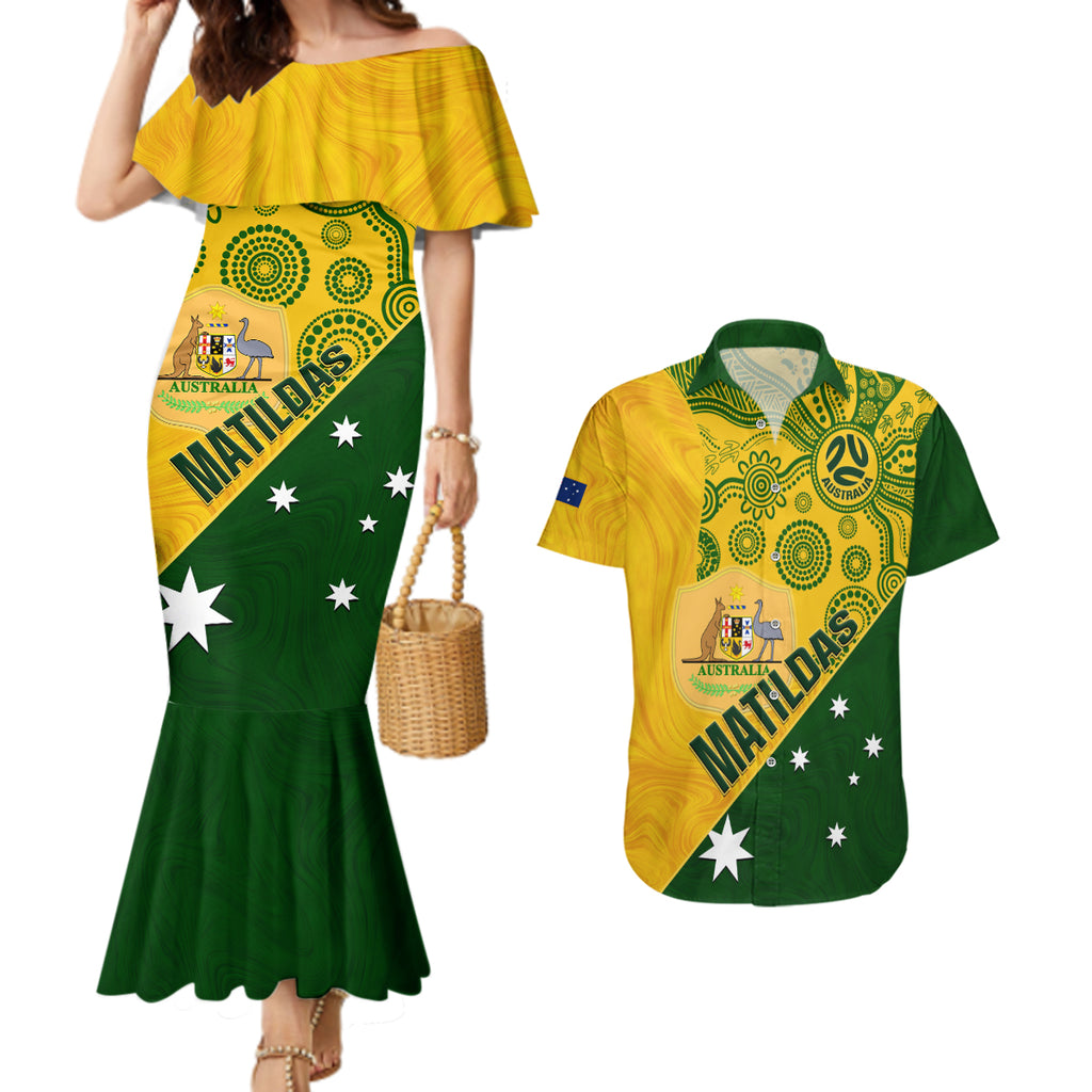 matildas-soccer-couples-matching-mermaid-dress-and-hawaiian-shirt-australian-indigenous-national-color