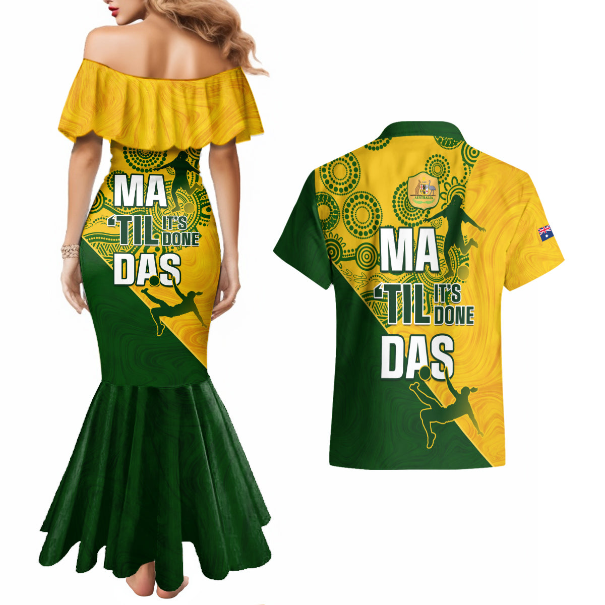 matildas-soccer-couples-matching-mermaid-dress-and-hawaiian-shirt-australian-indigenous-national-color