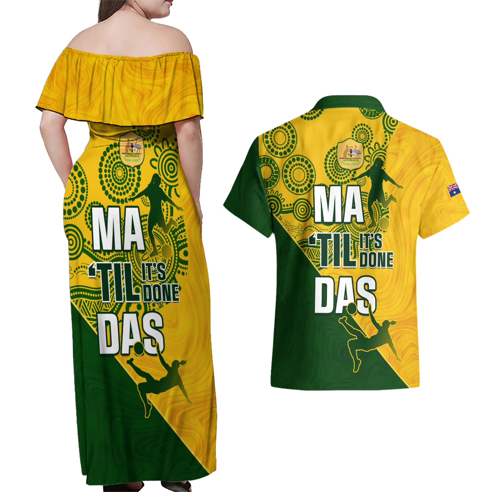 matildas-soccer-couples-matching-off-shoulder-maxi-dress-and-hawaiian-shirt-australian-indigenous-national-color