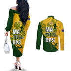 matildas-soccer-couples-matching-off-the-shoulder-long-sleeve-dress-and-long-sleeve-button-shirt-australian-indigenous-national-color