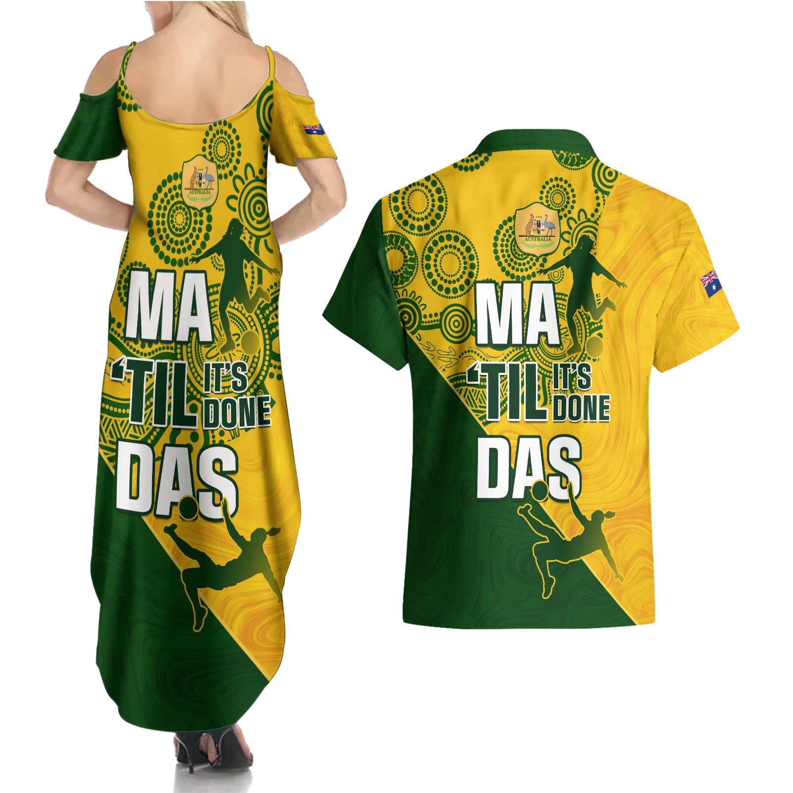 matildas-soccer-couples-matching-summer-maxi-dress-and-hawaiian-shirt-australian-indigenous-national-color