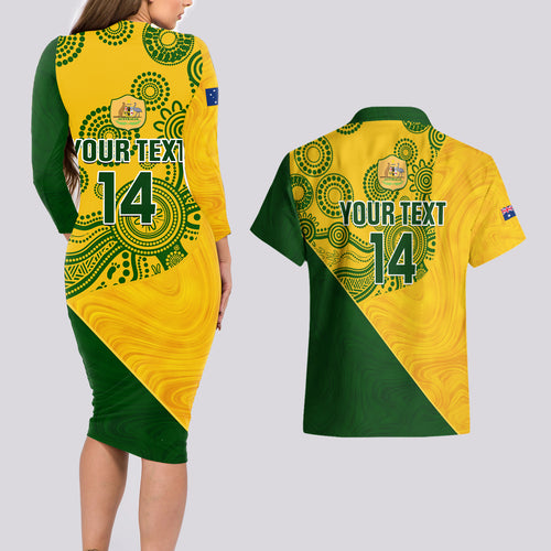 custom-matildas-soccer-couples-matching-long-sleeve-bodycon-dress-and-hawaiian-shirt-australian-indigenous-national-color