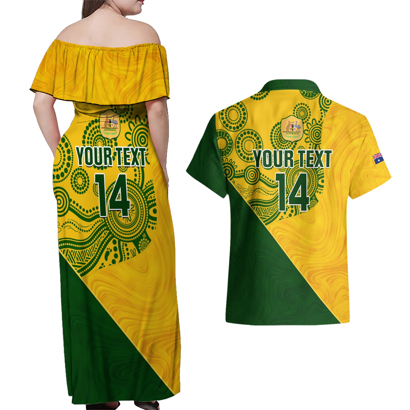 custom-matildas-soccer-couples-matching-off-shoulder-maxi-dress-and-hawaiian-shirt-australian-indigenous-national-color