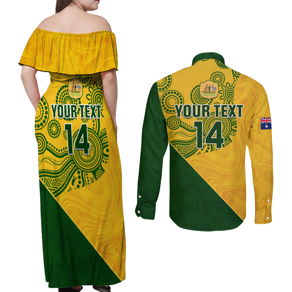 custom-matildas-soccer-couples-matching-off-shoulder-maxi-dress-and-long-sleeve-button-shirt-australian-indigenous-national-color