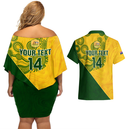 custom-matildas-soccer-couples-matching-off-shoulder-short-dress-and-hawaiian-shirt-australian-indigenous-national-color