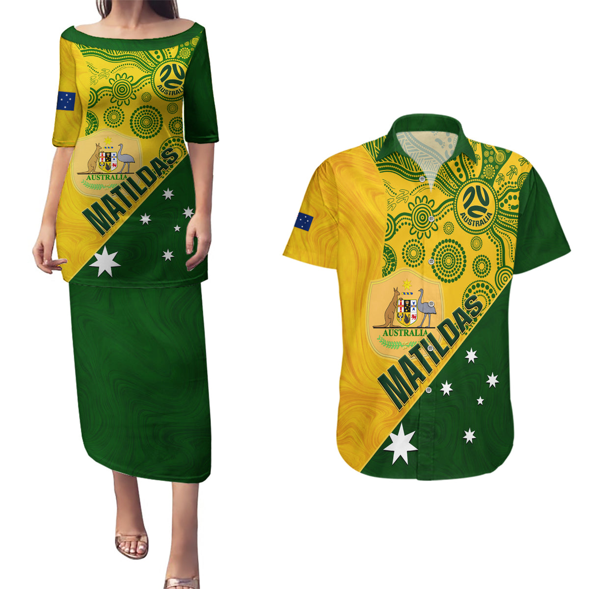custom-matildas-soccer-couples-matching-puletasi-dress-and-hawaiian-shirt-australian-indigenous-national-color