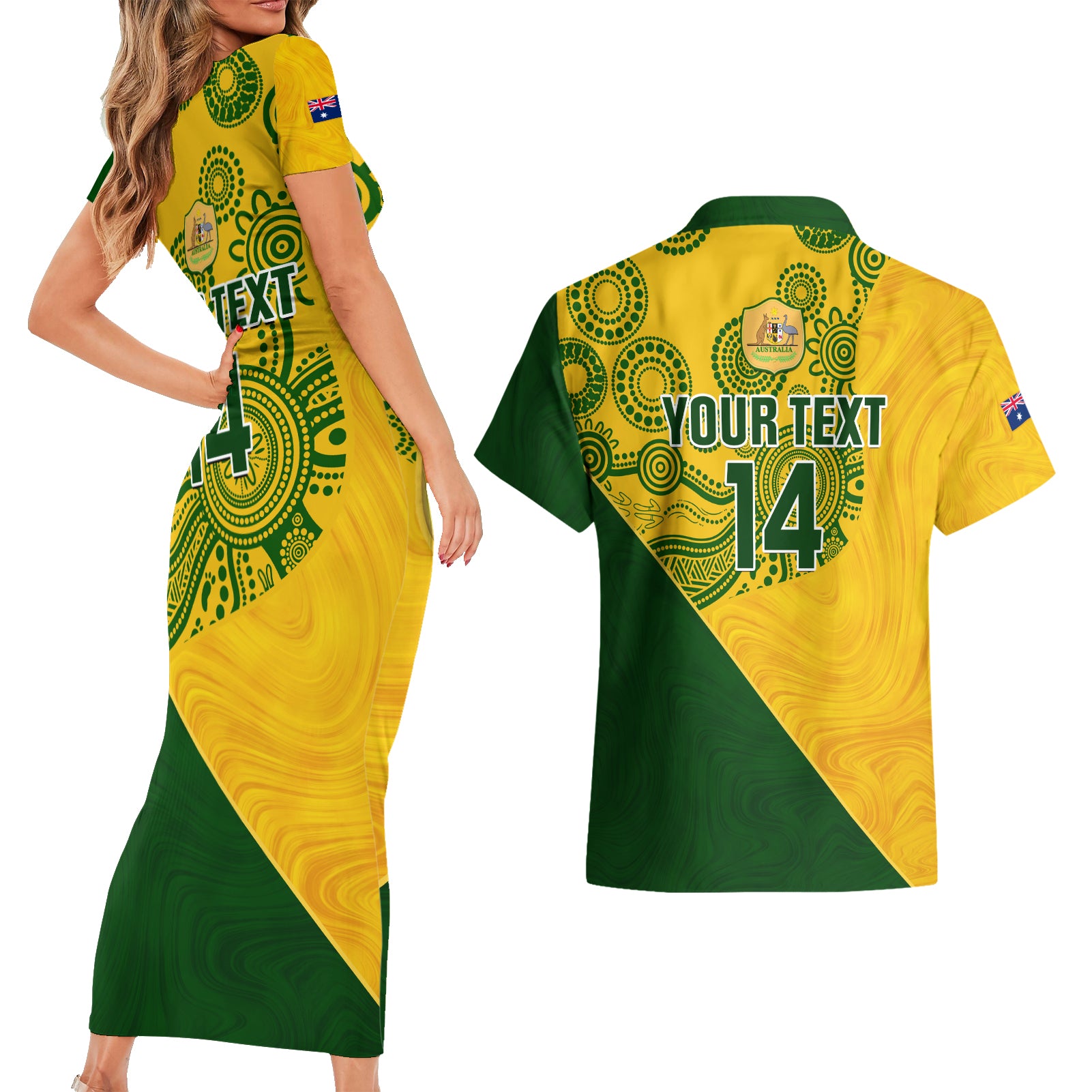 custom-matildas-soccer-couples-matching-short-sleeve-bodycon-dress-and-hawaiian-shirt-australian-indigenous-national-color