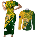 custom-matildas-soccer-couples-matching-short-sleeve-bodycon-dress-and-long-sleeve-button-shirt-australian-indigenous-national-color