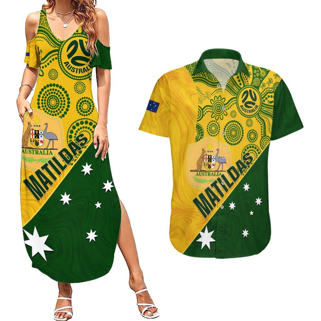custom-matildas-soccer-couples-matching-summer-maxi-dress-and-hawaiian-shirt-australian-indigenous-national-color