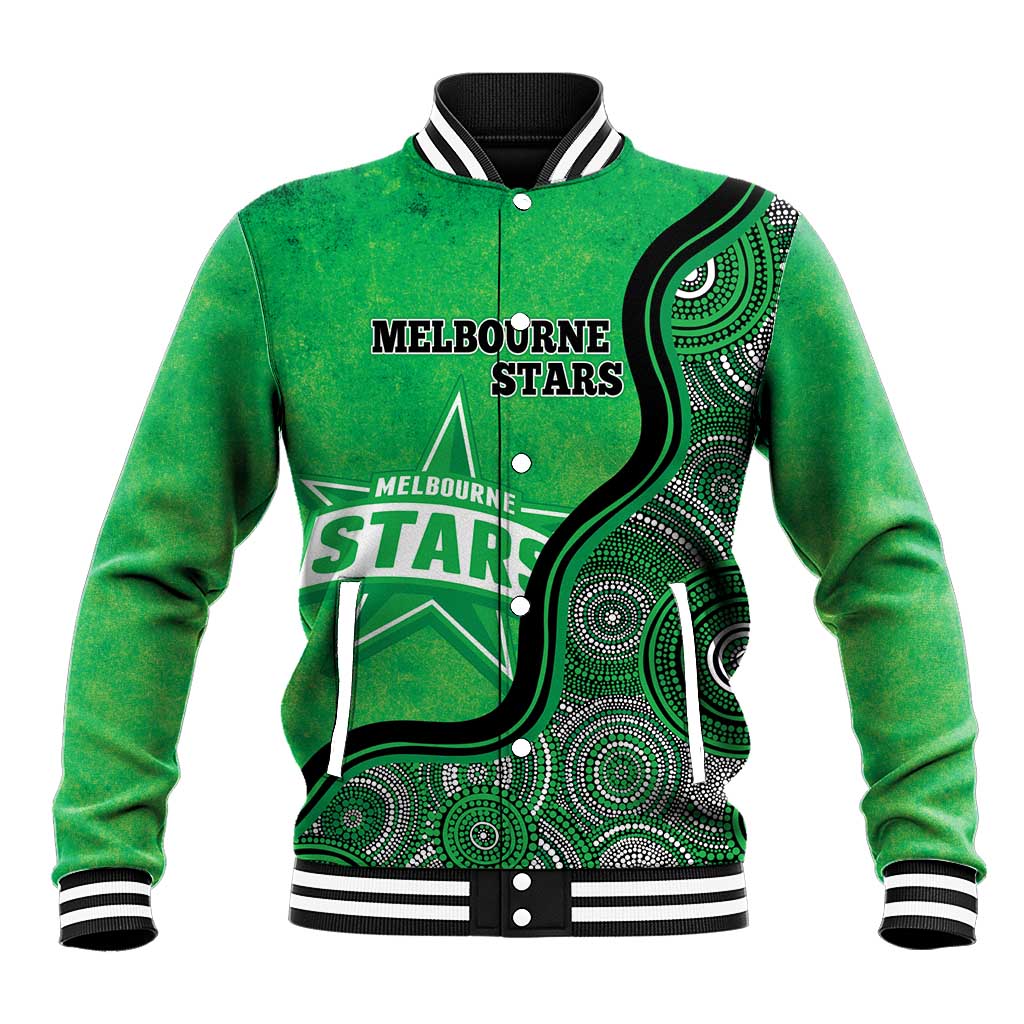 Custom Melbourne Stars Baseball Jacket Indigenous Art - Grunge Style