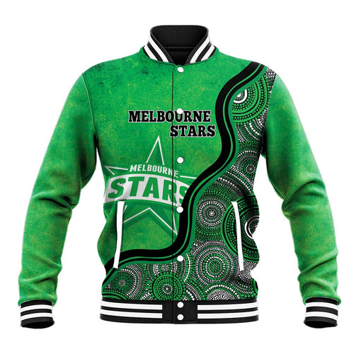 Custom Melbourne Stars Baseball Jacket Indigenous Art - Grunge Style