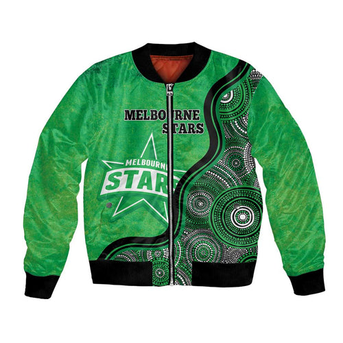 Custom Melbourne Stars Bomber Jacket Indigenous Art - Grunge Style