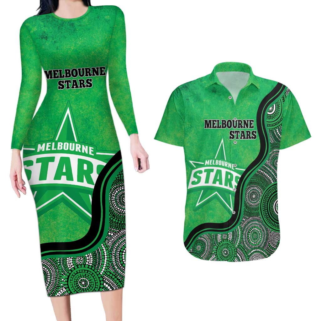 Custom Melbourne Stars Couples Matching Long Sleeve Bodycon Dress and Hawaiian Shirt Indigenous Art - Grunge Style
