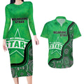 Custom Melbourne Stars Couples Matching Long Sleeve Bodycon Dress and Hawaiian Shirt Indigenous Art - Grunge Style
