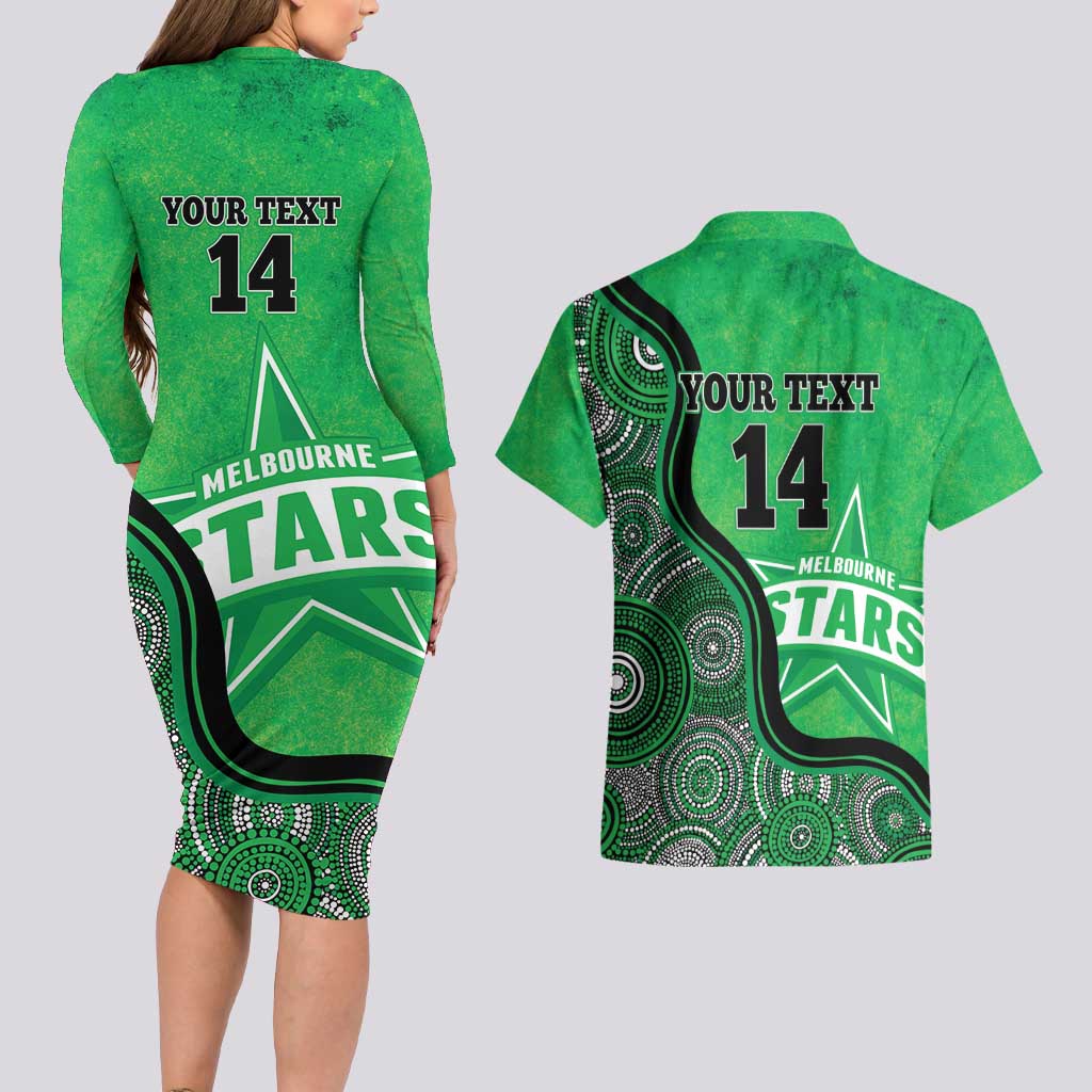 Custom Melbourne Stars Couples Matching Long Sleeve Bodycon Dress and Hawaiian Shirt Indigenous Art - Grunge Style