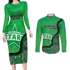Custom Melbourne Stars Couples Matching Long Sleeve Bodycon Dress and Long Sleeve Button Shirt Indigenous Art - Grunge Style