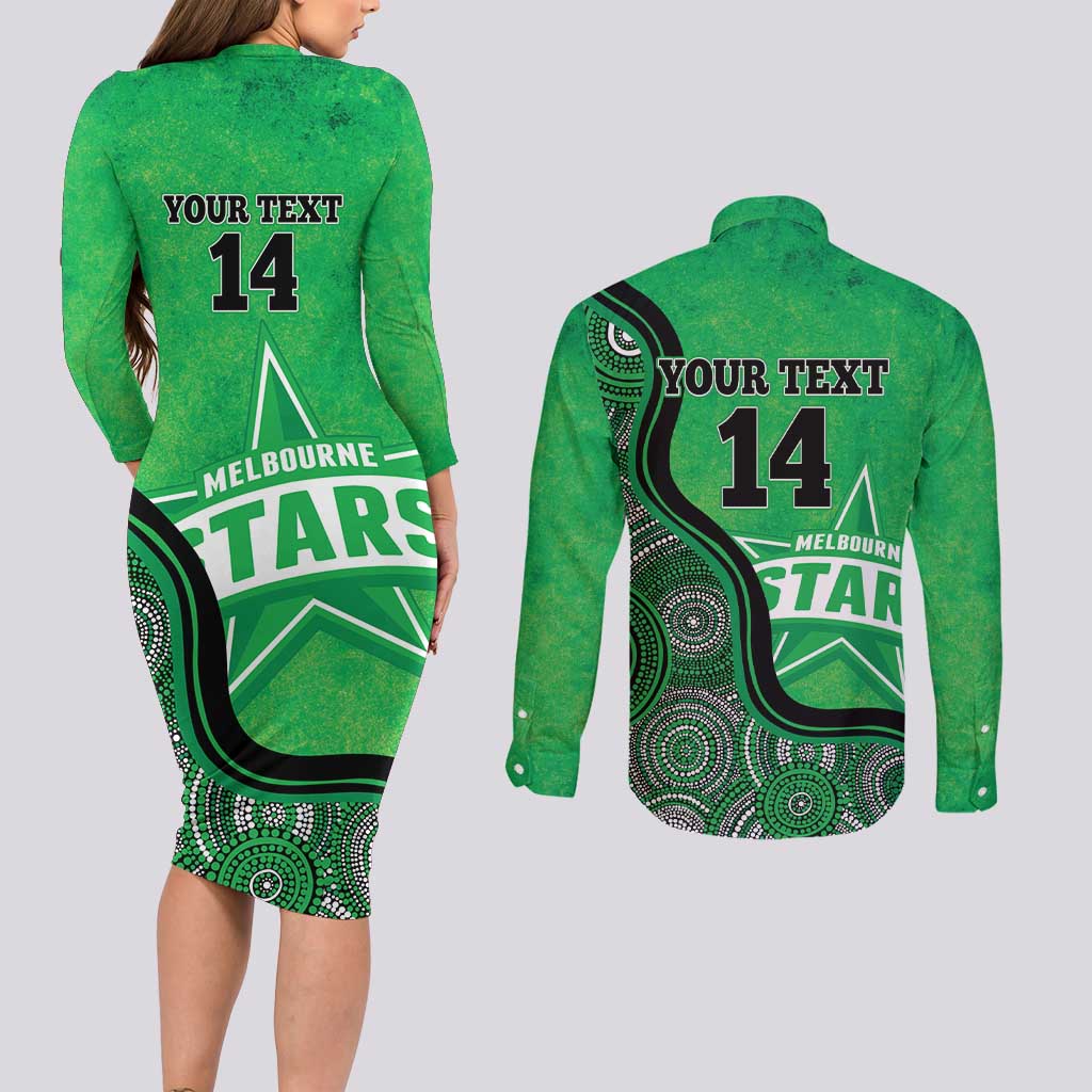 Custom Melbourne Stars Couples Matching Long Sleeve Bodycon Dress and Long Sleeve Button Shirt Indigenous Art - Grunge Style