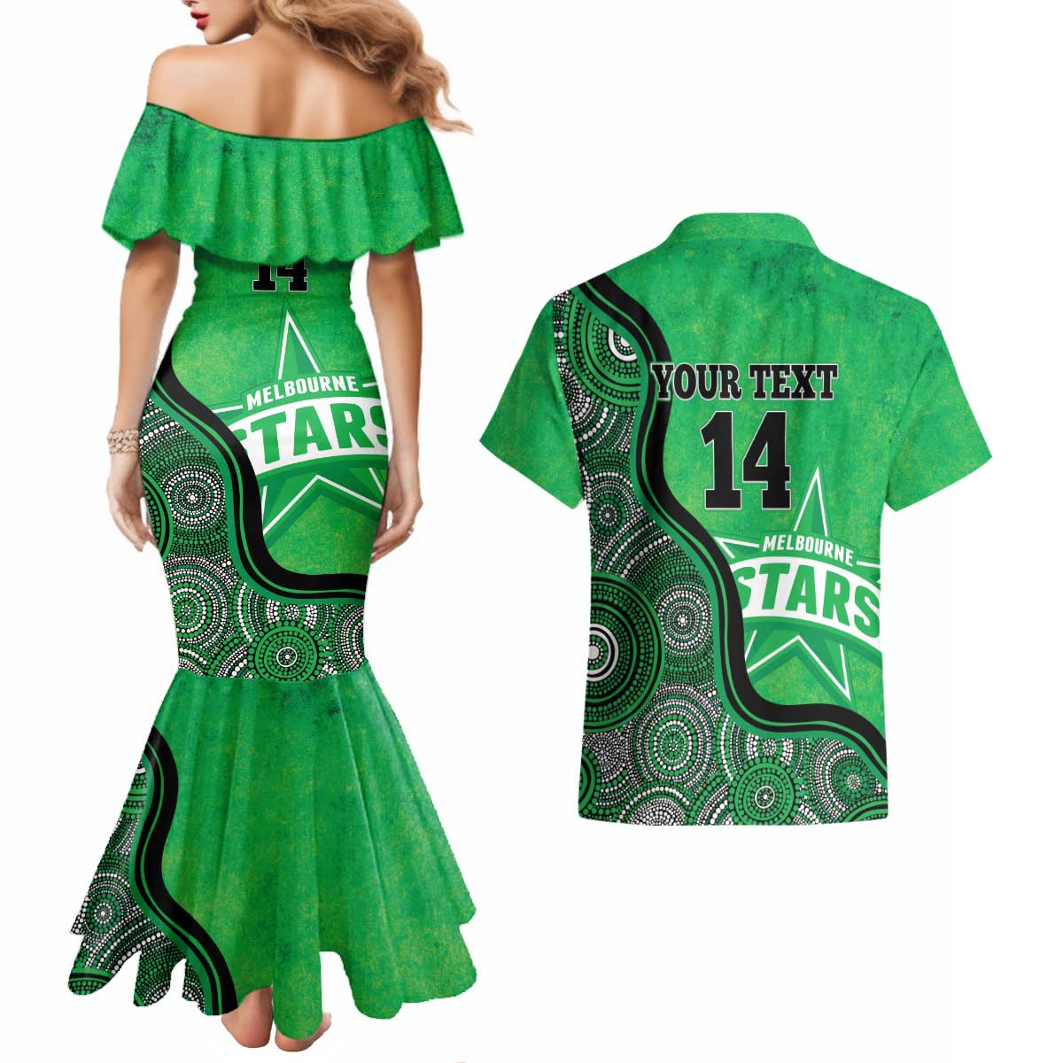Custom Melbourne Stars Couples Matching Mermaid Dress and Hawaiian Shirt Indigenous Art - Grunge Style