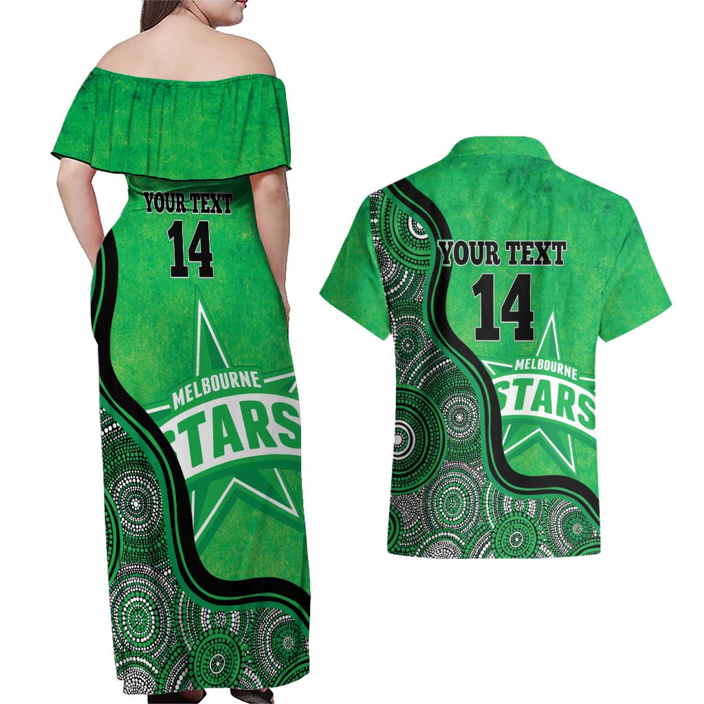 Custom Melbourne Stars Couples Matching Off Shoulder Maxi Dress and Hawaiian Shirt Indigenous Art - Grunge Style