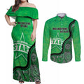 Custom Melbourne Stars Couples Matching Off Shoulder Maxi Dress and Long Sleeve Button Shirt Indigenous Art - Grunge Style