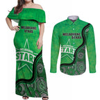 Custom Melbourne Stars Couples Matching Off Shoulder Maxi Dress and Long Sleeve Button Shirt Indigenous Art - Grunge Style