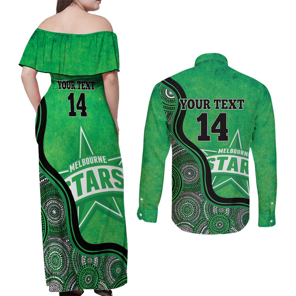 Custom Melbourne Stars Couples Matching Off Shoulder Maxi Dress and Long Sleeve Button Shirt Indigenous Art - Grunge Style