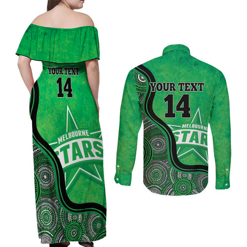 Custom Melbourne Stars Couples Matching Off Shoulder Maxi Dress and Long Sleeve Button Shirt Indigenous Art - Grunge Style