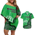 Custom Melbourne Stars Couples Matching Off Shoulder Short Dress and Hawaiian Shirt Indigenous Art - Grunge Style