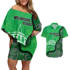 Custom Melbourne Stars Couples Matching Off Shoulder Short Dress and Hawaiian Shirt Indigenous Art - Grunge Style