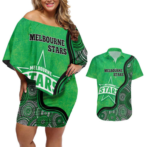 Custom Melbourne Stars Couples Matching Off Shoulder Short Dress and Hawaiian Shirt Indigenous Art - Grunge Style