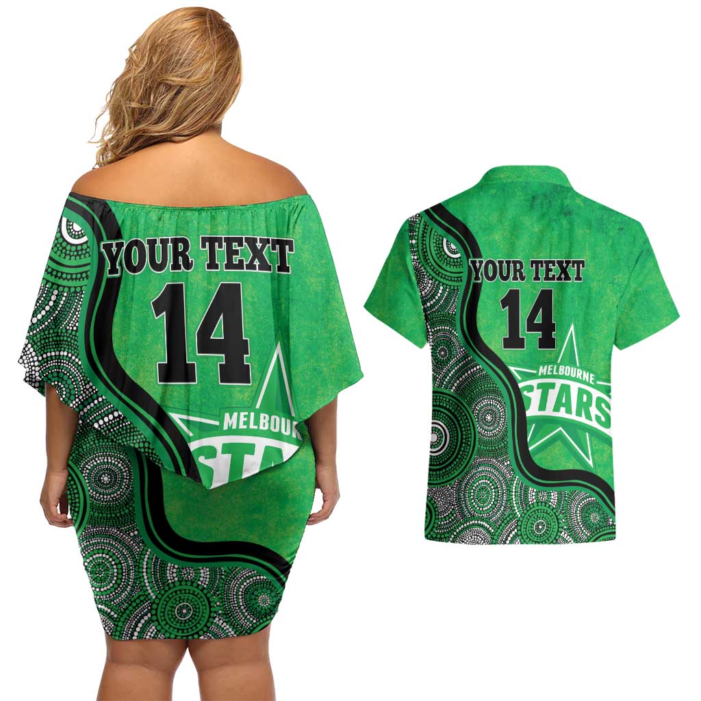 Custom Melbourne Stars Couples Matching Off Shoulder Short Dress and Hawaiian Shirt Indigenous Art - Grunge Style