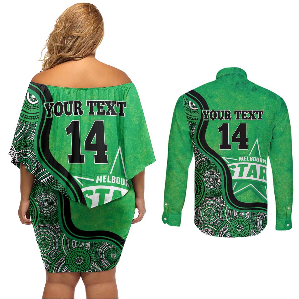 Custom Melbourne Stars Couples Matching Off Shoulder Short Dress and Long Sleeve Button Shirt Indigenous Art - Grunge Style