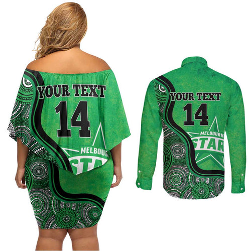 Custom Melbourne Stars Couples Matching Off Shoulder Short Dress and Long Sleeve Button Shirt Indigenous Art - Grunge Style
