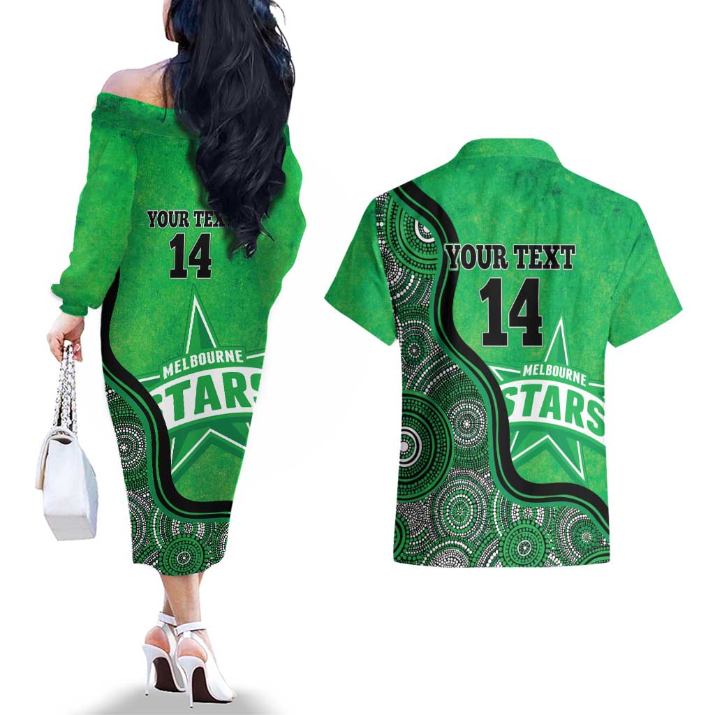 Custom Melbourne Stars Couples Matching Off The Shoulder Long Sleeve Dress and Hawaiian Shirt Indigenous Art - Grunge Style
