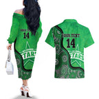 Custom Melbourne Stars Couples Matching Off The Shoulder Long Sleeve Dress and Hawaiian Shirt Indigenous Art - Grunge Style