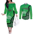 Custom Melbourne Stars Couples Matching Off The Shoulder Long Sleeve Dress and Long Sleeve Button Shirt Indigenous Art - Grunge Style