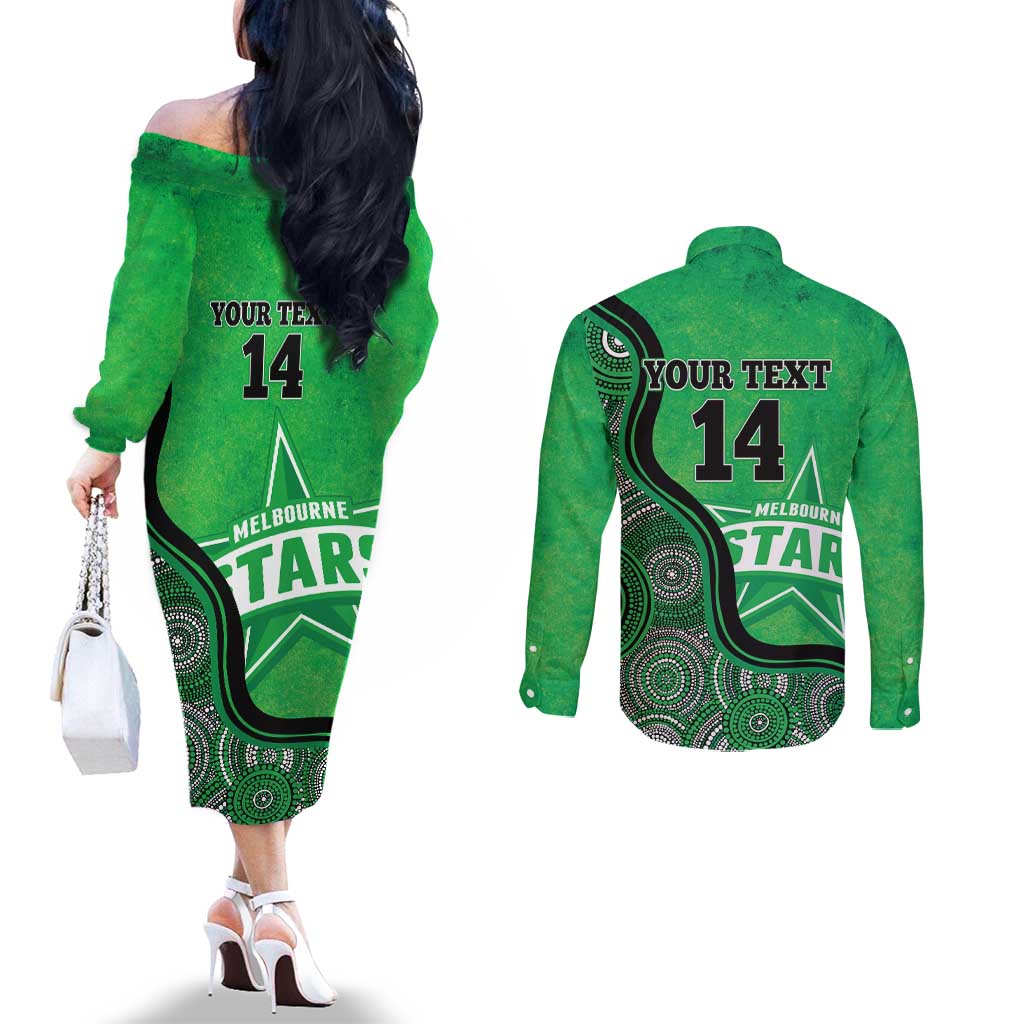 Custom Melbourne Stars Couples Matching Off The Shoulder Long Sleeve Dress and Long Sleeve Button Shirt Indigenous Art - Grunge Style